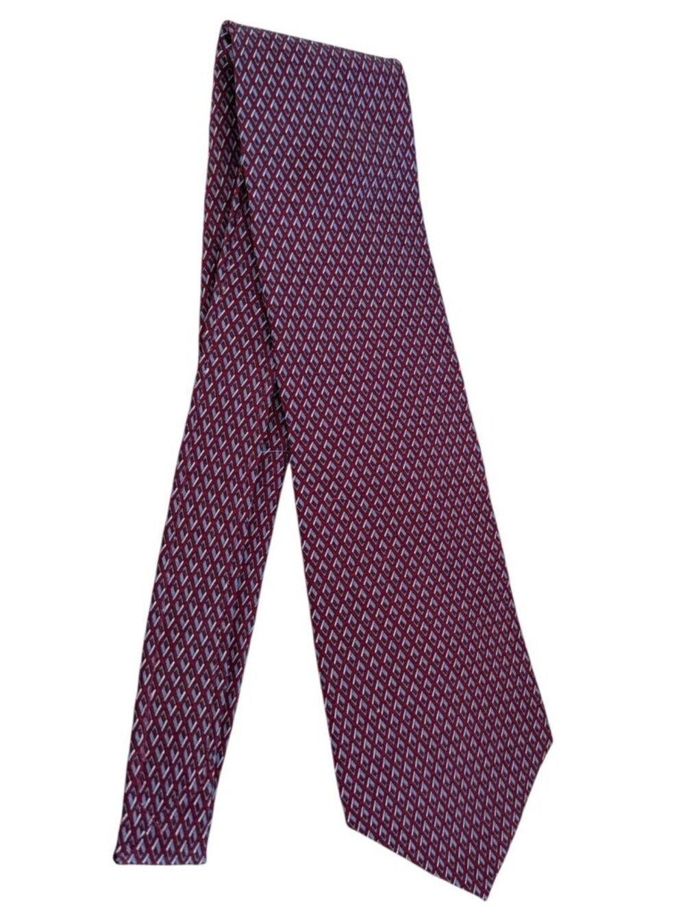 Roundtree & Yorke Burgundy Gray Diamond Geometric 100% Silk Handmade Tie USA 58"